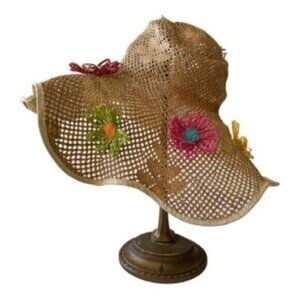 Made In Italy Expressly for Alexander's Vintage Flower Decorated Straw Hat